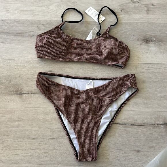 Cupshe Rib Scoop Neck Top & Hipster Bikini Set Mineral Wash M NWT IN PACKAGE - Picture 7 of 16
